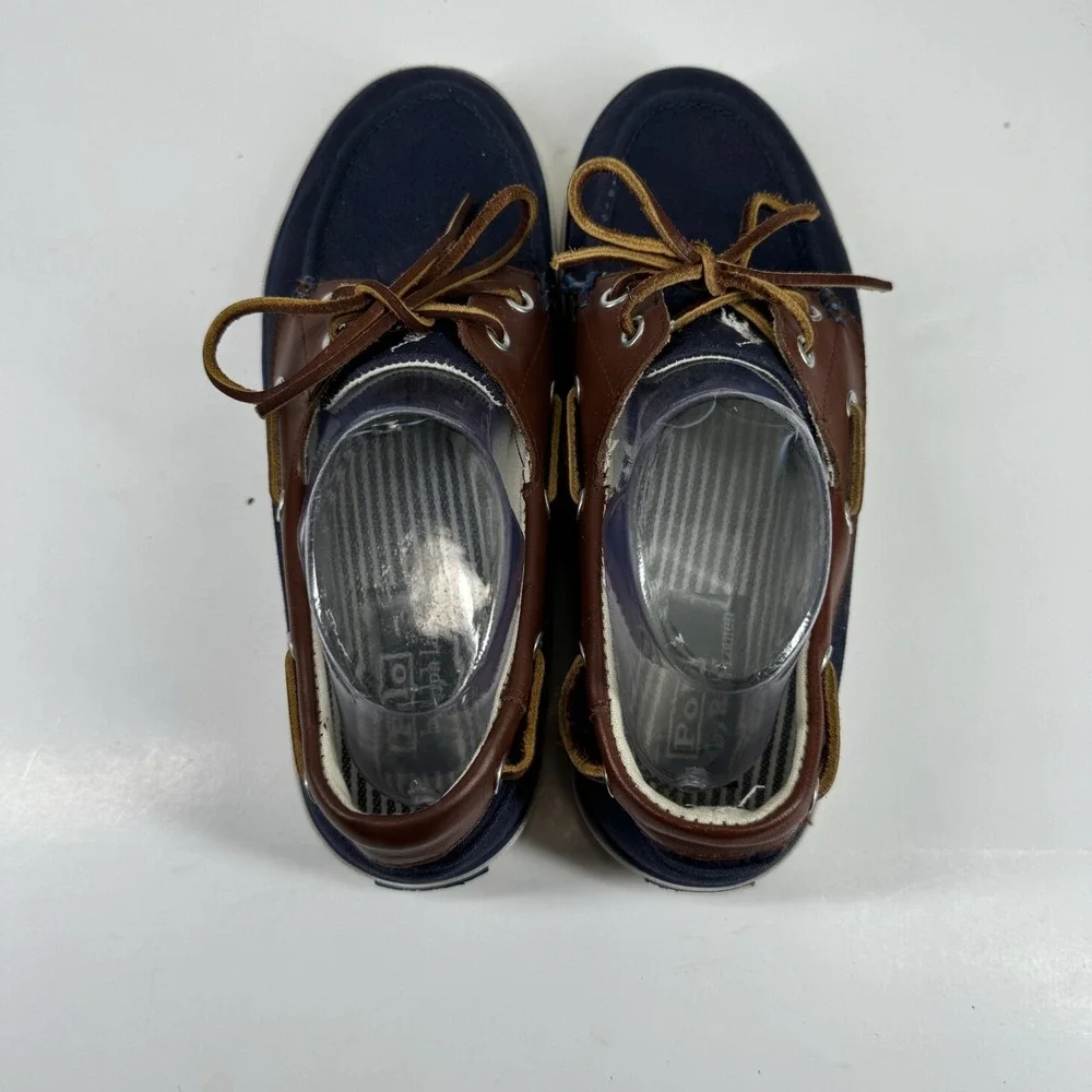 Polo Ralph Lauren Rylander Men's US 9D Navy/Tan Canvas Leather Boat Deck Shoes